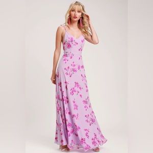 NWOT Lulu’s Meteoric Rise Lavender Floral Print Maxi Dress